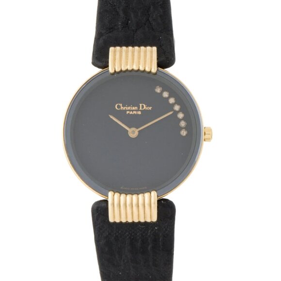 Christian Dior Ladies Paris Gold Black Strap Watch